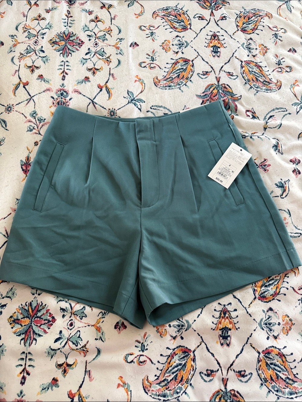 a new day Teal High-Waist Pleated Women's Shorts